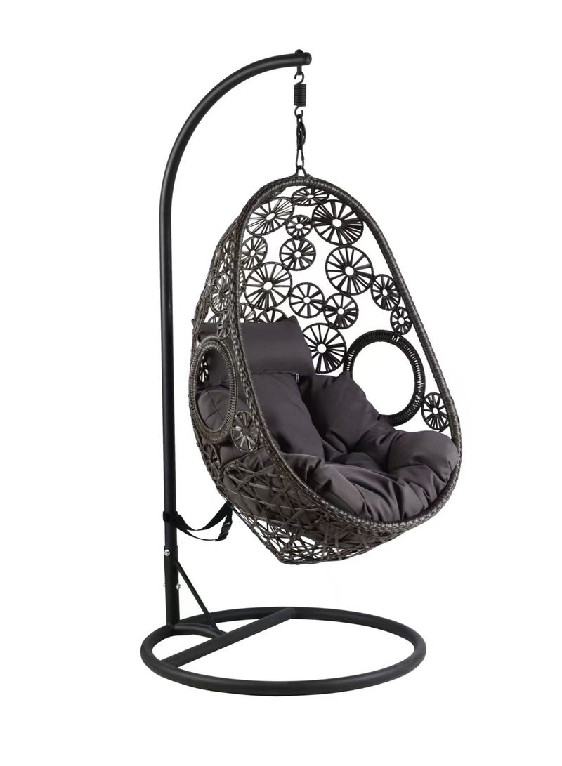 Broyhome Swing Chair Patio Hanging Egg Chair Basket Round Wicker Chair Indoor Outdoor & Heavy Duty Stand UV Resistant Cushions 100Kg Backyard Balcony Random Color Cushions  - Image 3