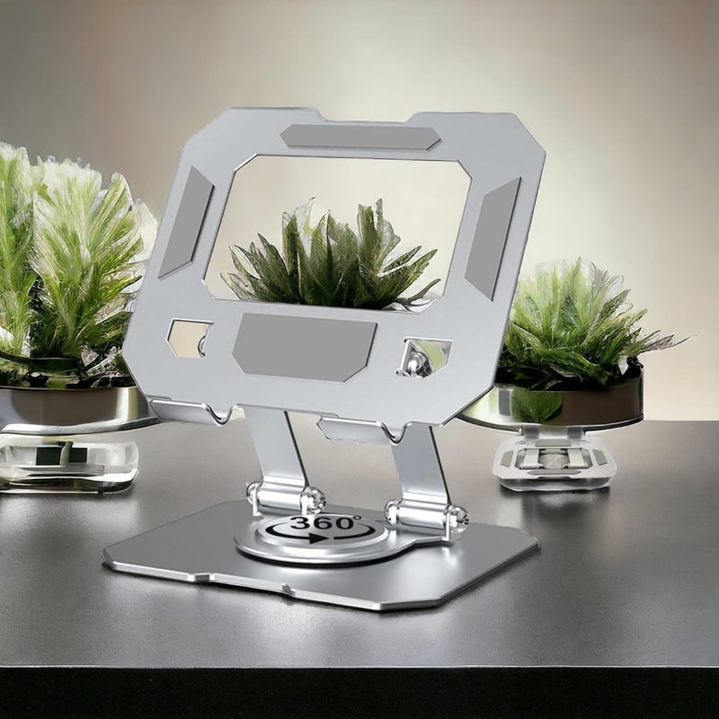 PIHARVA 360 Degree Aluminium Laptop Stand 360 Rotating Portable Adjustable Folding Tablet Stand Rapid Aluminium Laptop Stand Foldable Aluminium Laptop Stand Foldable Metal Laptop Stand