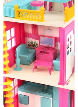Apexma Lola's Portable 3-Storey Dream House with Dolls - Three-Storey Doll House with Accessories  - Image 3