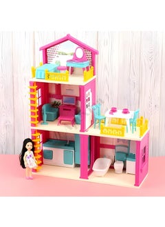 Apexma Lola's Portable 3-Storey Dream House with Dolls - Three-Storey Doll House with Accessories  - Image 1