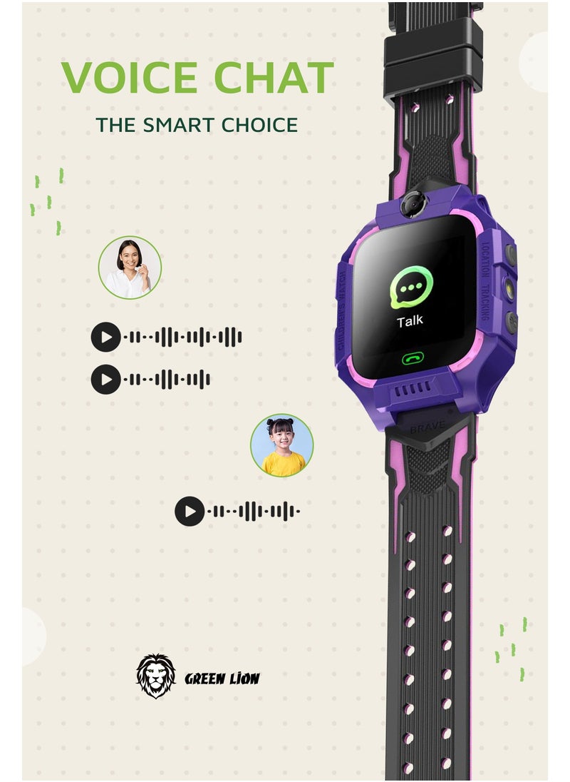 GREEN LION - Smart Watch for Kids Series 5 with GPS and Sim Card Slot and Two-Way Call and SOS Alarm and Location - Purple - Image 1