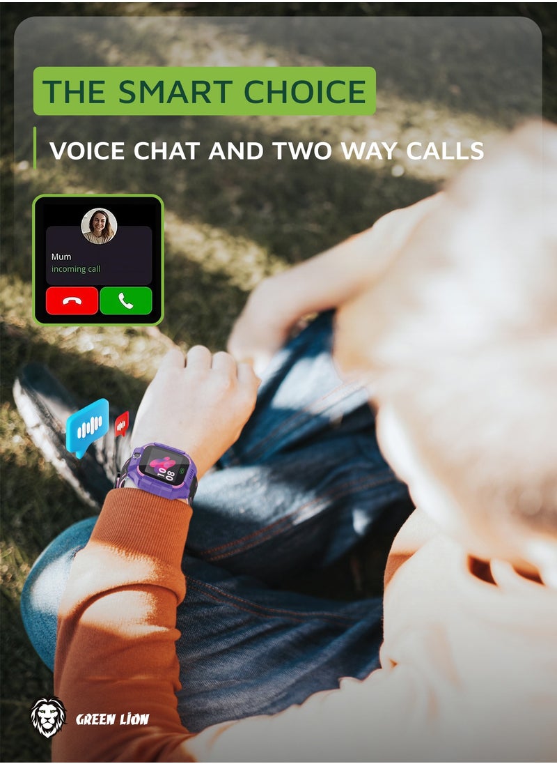 GREEN LION - Smart Watch for Kids Series 5 with GPS and Sim Card Slot and Two-Way Call and SOS Alarm and Location - Purple - Image 1