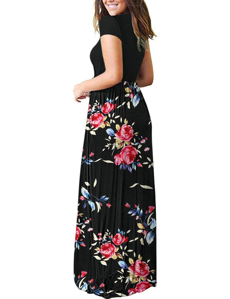 MISFAY Women Short Sleeve Loose Plain Maxi Dresses Casual Long Dresses Pockets(Rose Black,M) - Image 3