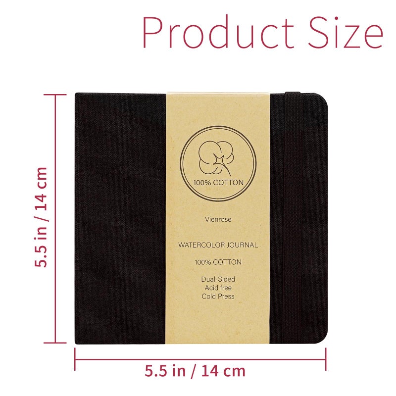 Vienrose Watercolor Sketchbook, 5.5"x5.5" Watercolor Journal with 24 Sheets 140 LB (300 GSM) Cotton Watercolor Paper, Black Linen Cover Watercolcr Sketch Book As Travel Notebook Mixed Media Pad - Image 2