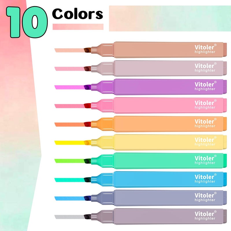 Vitoler 10Pcs Aesthetic Highlighters, Chisel Tip Marker Pens,Assorted Color Candy Highlighters,No Bleed Bible Highlighter,Cute Pastel Highlighter for Journaling Planner Notes School Supplies - Image 2