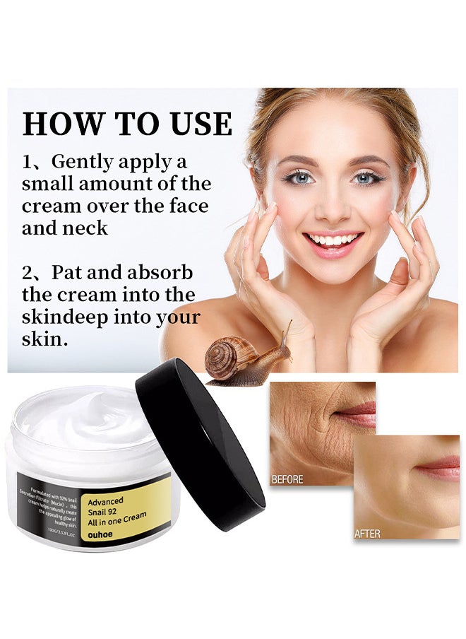 Advanced Snail 92 All In One Cream, Snail Cream Collagen Cream Moisturizing, Anti Age Firming Face Cream, 100G