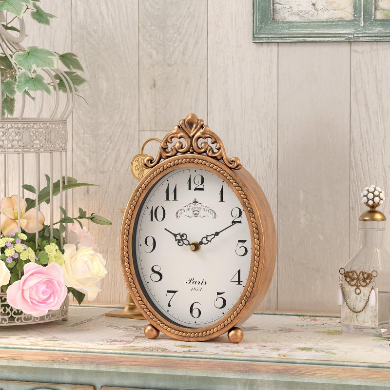 Abdurey Vintage Table Clock on Stand, Desk and Shelf Decorative Clock, French Rustic Style Antique Gold Mantel Clocks for Living Room,Farmhouse,Bedroom,Bedside,Gift Clocks - Image 5