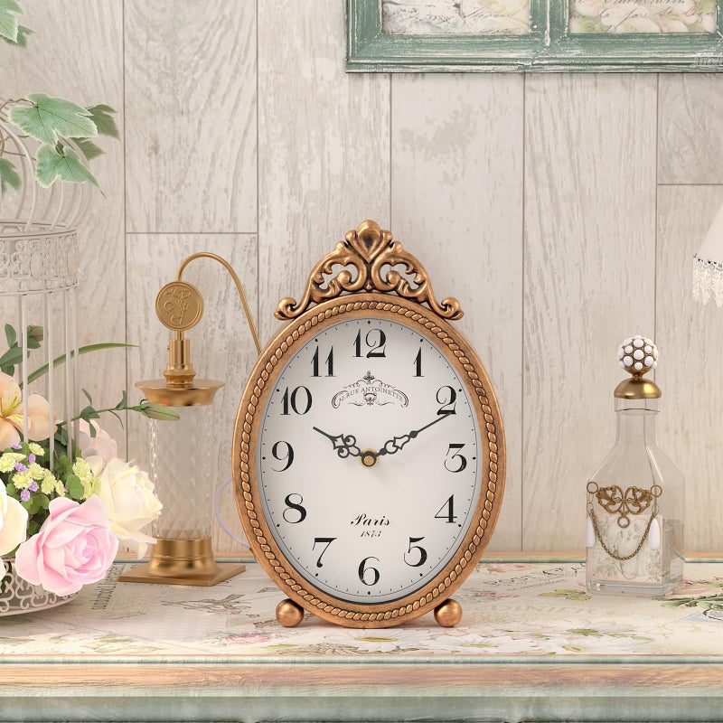 Abdurey Vintage Table Clock on Stand, Desk and Shelf Decorative Clock, French Rustic Style Antique Gold Mantel Clocks for Living Room,Farmhouse,Bedroom,Bedside,Gift Clocks - Image 4
