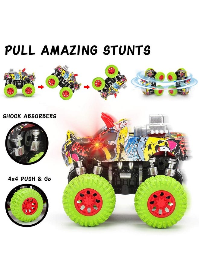 MOBIUS Toys MÖBIUS Monster Truck Toy Set - 2 Dinosaur Trucks + 2 Realistic Toy Dinosaurs - Red Lights & Roaring Sounds - Mobius Friction Powered Push & Go Playset Up to 100-Ft for Boys and Girls 3-8 Years Old  - Image 2