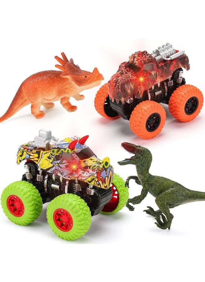 MOBIUS Toys MÖBIUS Monster Truck Toy Set - 2 Dinosaur Trucks + 2 Realistic Toy Dinosaurs - Red Lights & Roaring Sounds - Mobius Friction Powered Push & Go Playset Up to 100-Ft for Boys and Girls 3-8 Years Old  - Image 1