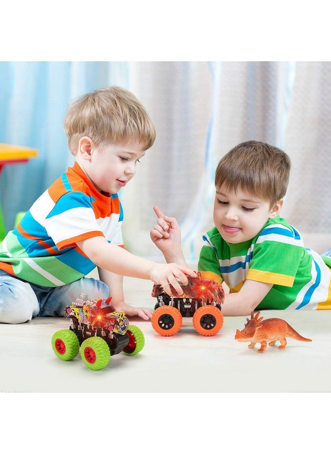 MOBIUS Toys MÖBIUS Monster Truck Toy Set - 2 Dinosaur Trucks + 2 Realistic Toy Dinosaurs - Red Lights & Roaring Sounds - Mobius Friction Powered Push & Go Playset Up to 100-Ft for Boys and Girls 3-8 Years Old  - Image 3