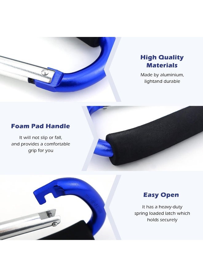 JIALEEY Grocery Bag Shopping Bag Holder Handle Carrier Tool Multi Purpose Snap Hook Stroller Hook Set Organizer Accessories with Soft Foam Grip for Hanging, Pack of 2, Blue - Image 4