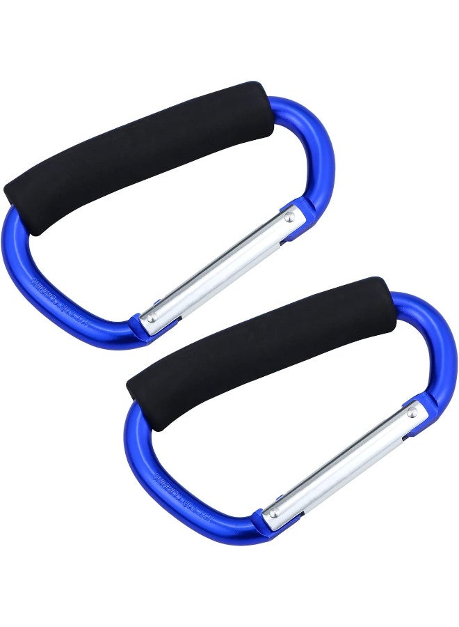 JIALEEY Grocery Bag Shopping Bag Holder Handle Carrier Tool Multi Purpose Snap Hook Stroller Hook Set Organizer Accessories with Soft Foam Grip for Hanging, Pack of 2, Blue - Image 1