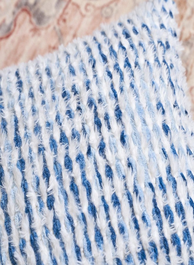 Aeckself Boho Chenille Tufted Pillow Cover 12x20 Inch, Rectangle Decorative Lumbar Throw Pillow Cover Neutral Pillowcase for Couch Bedroom Living Room, Blue White - Image 2