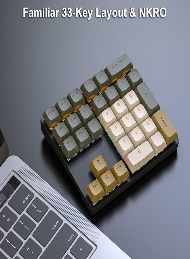 LINKEET Mechanical Numpad Rainbow Backlit Clicky Blue Switches Wired USB Number Pad 33-Key NKRO Numeric Keypad with XDA PBT Keycaps External Keyboard Num Pad for Laptop, Mac - Brown Grey - Image 4