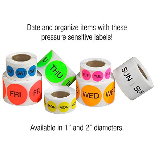 Tape Logic TLDL6502 Inventory Circle Labels, Days of The Week, Mon", 2", Fluorescent Yellow, 1 Roll of 500 Labels - Image 4