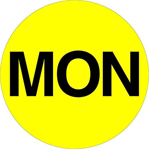Tape Logic TLDL6502 Inventory Circle Labels, Days of The Week, Mon", 2", Fluorescent Yellow, 1 Roll of 500 Labels - Image 1