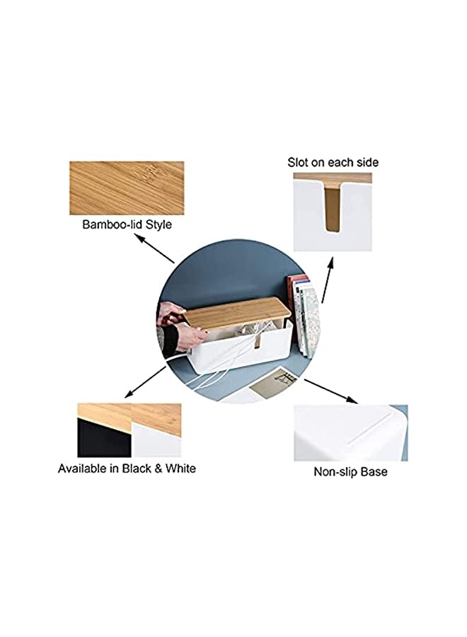 PROMASS management box with Bamboo lid Small wire storage box Extension mesh with surge protector Wire management concealment storage box (black) - Image 4