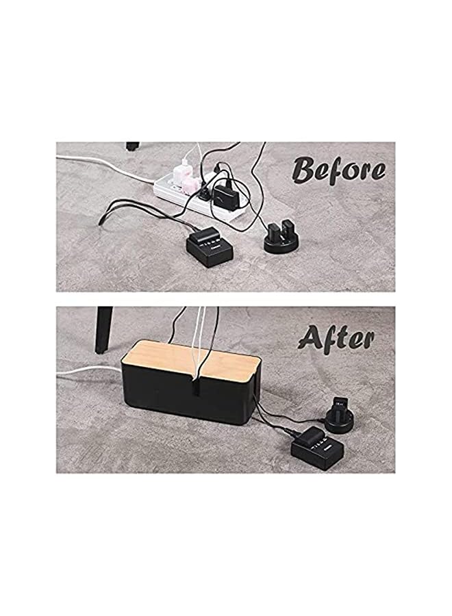 PROMASS management box with Bamboo lid Small wire storage box Extension mesh with surge protector Wire management concealment storage box (black) - Image 2