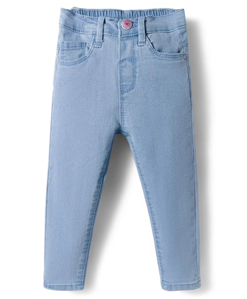 Babyhug Babyhug Cotton Denim Full Length Washed Jean With Stretch - Light Blue