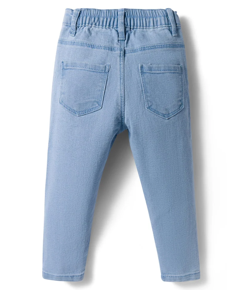 Babyhug Babyhug Cotton Denim Full Length Washed Jean With Stretch - Light Blue