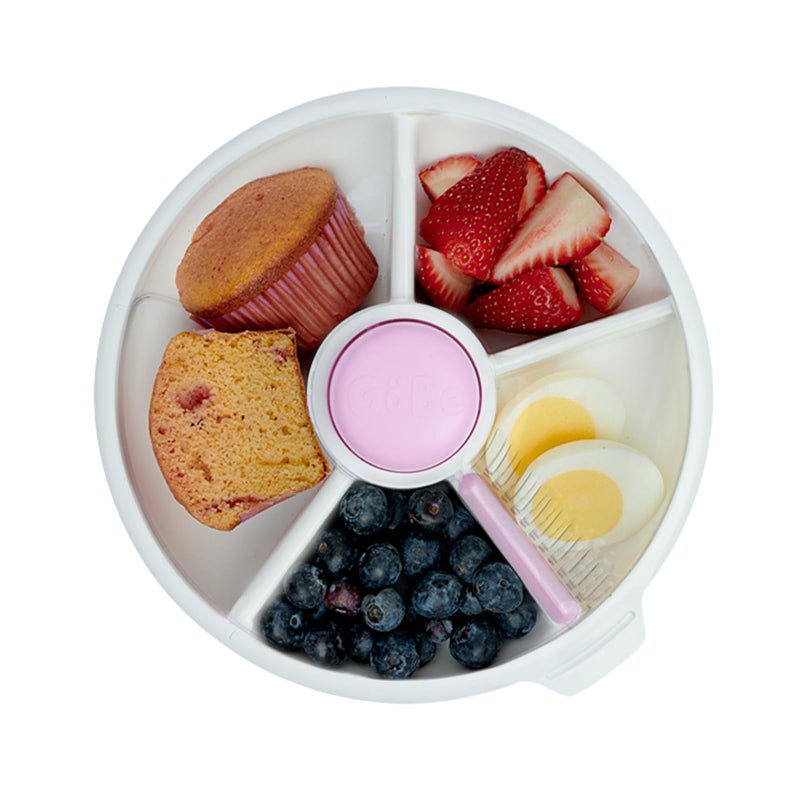 GoBe Kids Large Snack Spinner Slide Bundle with Hand Strap and Sticker Sheet - Reusable Snack Container with 4 Compartment Dispenser and Lid | BPA/PVC Free | Dishwasher Safe | No Spill - Taro Purple - Image 1