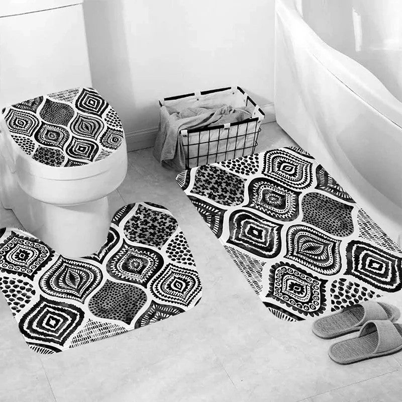 Y&D 4Pcs Boho Shower Curtain Sets Geometric Shower Curtain Sets with Rugs Shower Curtain with 12 Hooks for Bathroom Set Decor - Image 4