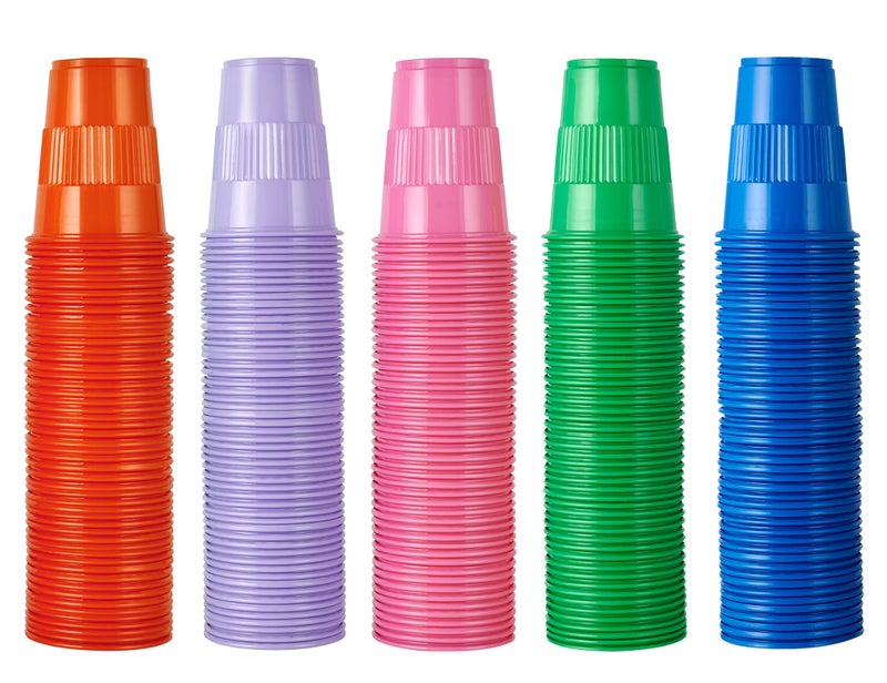 Lilymicky 500 Pack 7 oz Plastic Cups Disposable Party Drinking Cups in Assorted Colors 5 Colors Perfect for Picnics Celebrations and Christmas Day