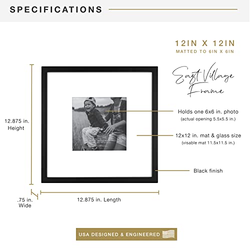 MCS East Village 12x12 Matted Square Picture Frame with 6x6 Photo Display, Black Wall Hanging Frame for Photos & Posters (1-Pack) - Image 3