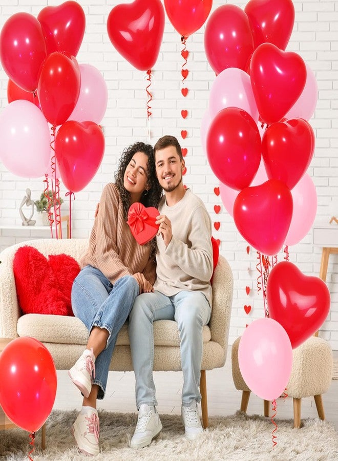 Douvelue 60Pcs Pink and Red Heart Shaped Balloons, Red Valentine's Day Balloons Set with Ribbon, for Wedding, valentines decorations, Marriage Proposal Props - Image 3