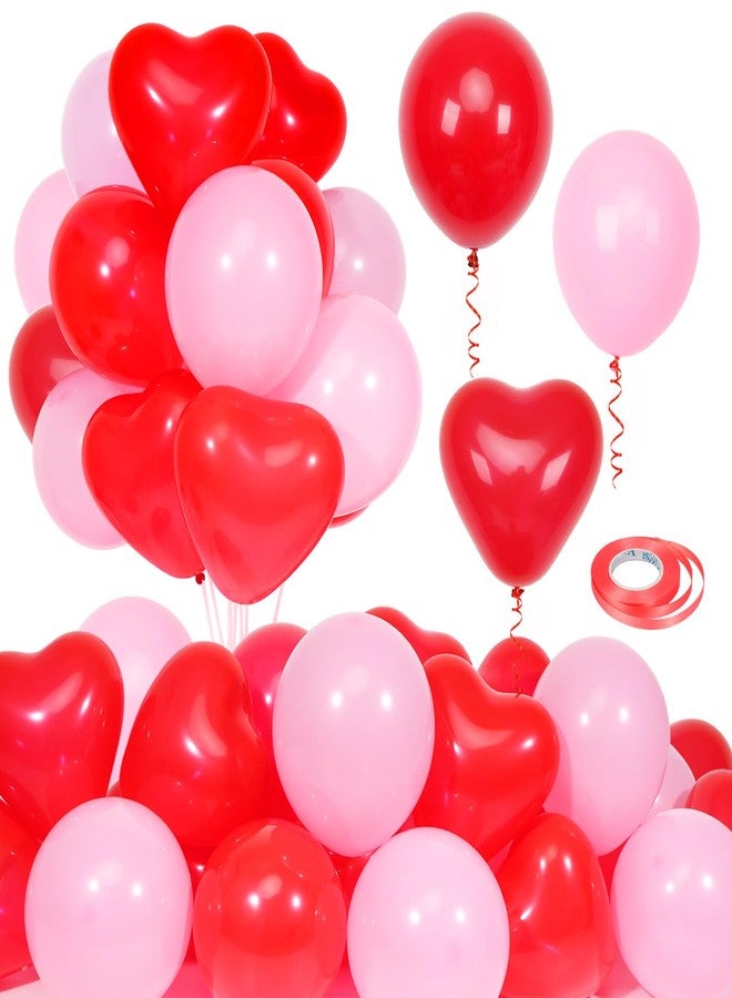 Douvelue 60Pcs Pink and Red Heart Shaped Balloons, Red Valentine's Day Balloons Set with Ribbon, for Wedding, valentines decorations, Marriage Proposal Props - Image 1