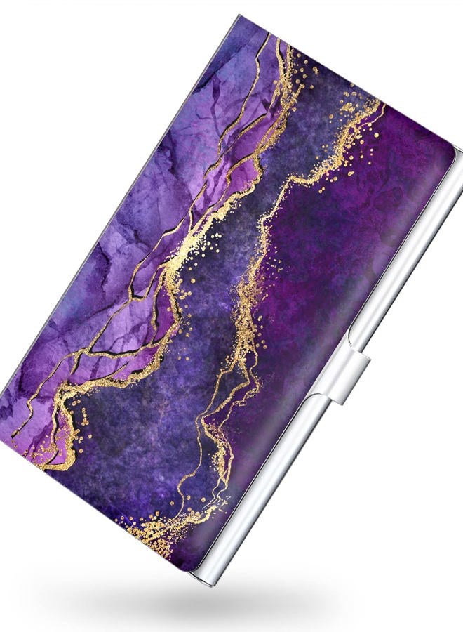 xiviers Business Card Holder，Color Printing Men's and Women's Business Card Case，Ultra-Thin Metal Business Card Organizer，Carry-on Pocket Wallet Business Card Holder,Purple Marble - Image 1