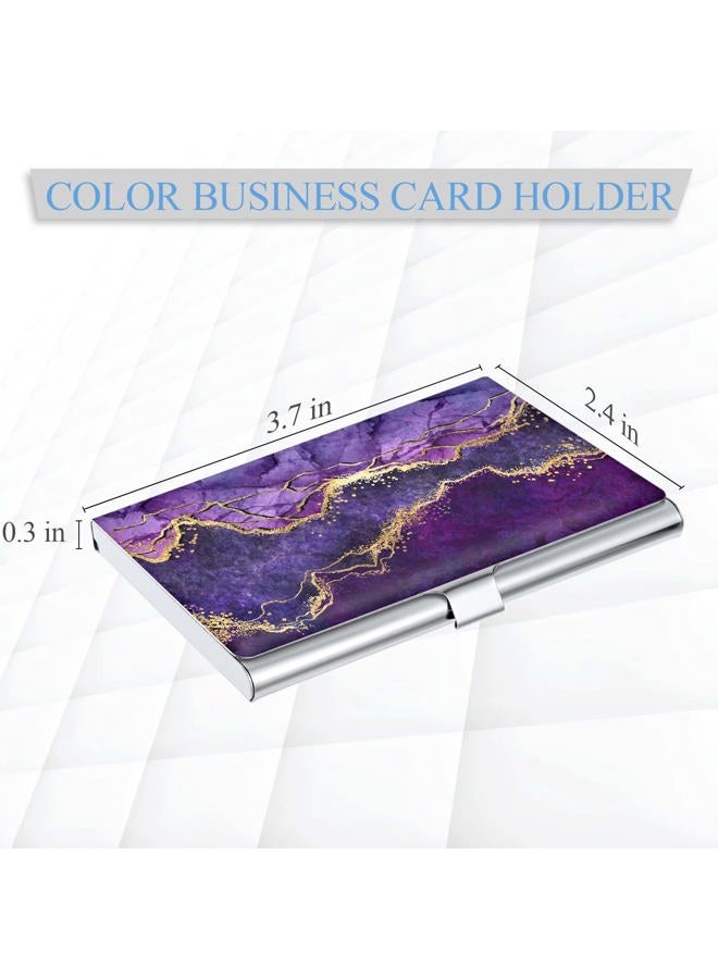 xiviers Business Card Holder，Color Printing Men's and Women's Business Card Case，Ultra-Thin Metal Business Card Organizer，Carry-on Pocket Wallet Business Card Holder,Purple Marble - Image 2