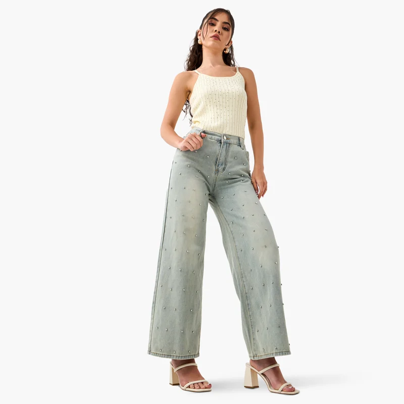 2Xtremz 2Xtremz Embellished Strappy Crop Top with Scoop Neck