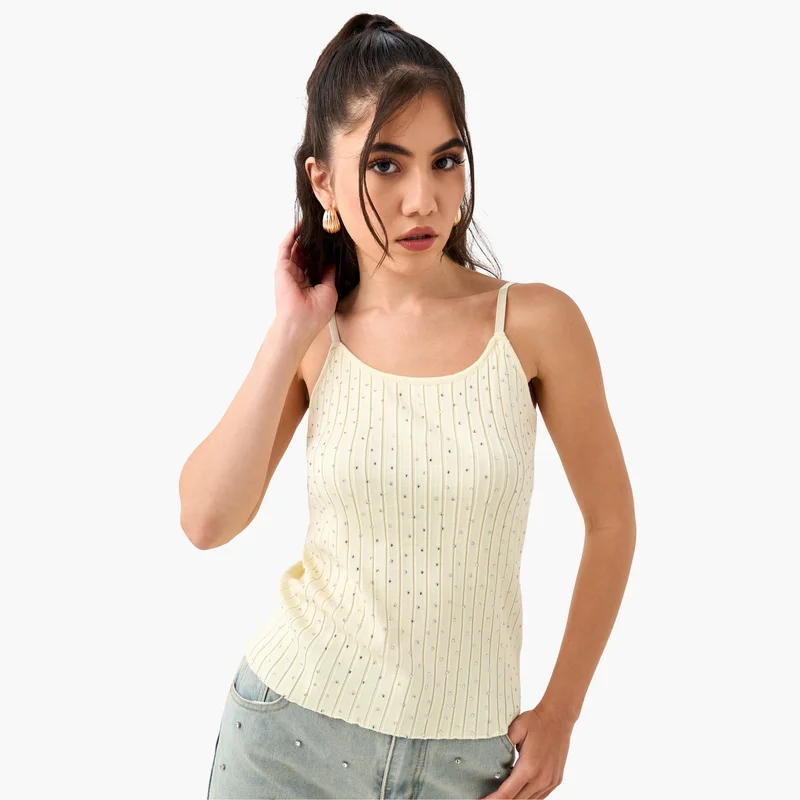 2Xtremz 2Xtremz Embellished Strappy Crop Top with Scoop Neck