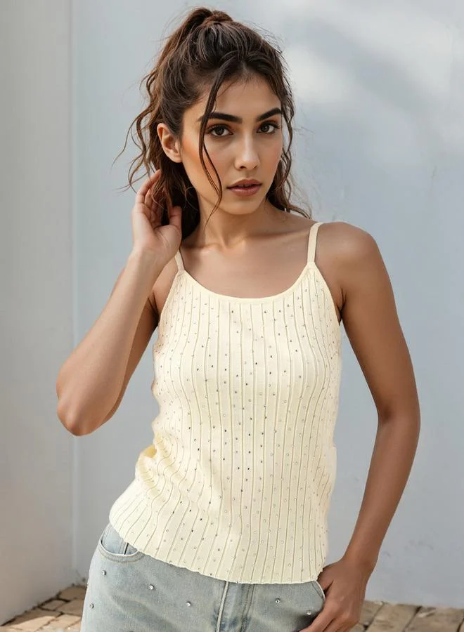 2Xtremz 2Xtremz Embellished Strappy Crop Top with Scoop Neck