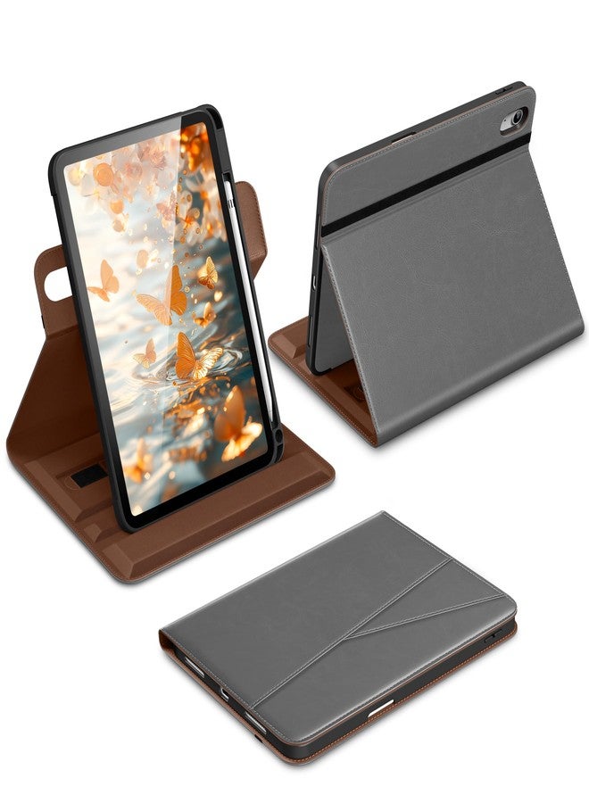 DTTO for iPad A16 Case, iPad 11th / 10th Generation Case (2025/2022), 360 Degree Rotating Premium Leather Folio Stand Cover with Pencil Holder, Grey - Image 1