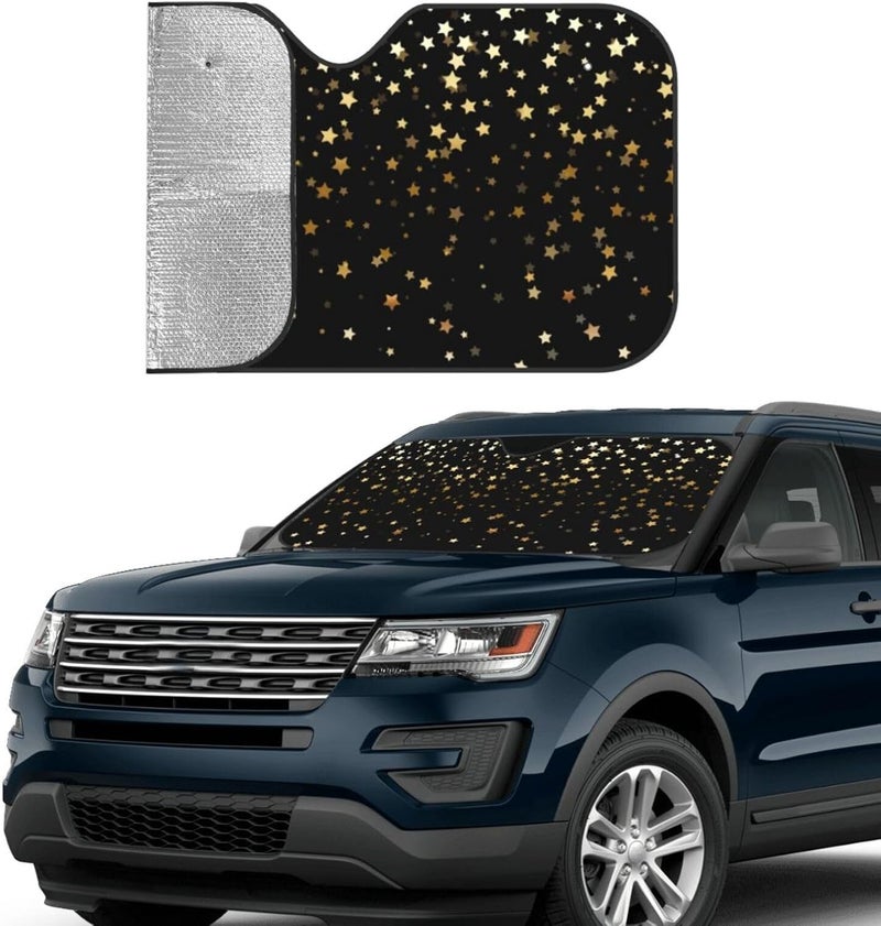 Golden Stars Black Car Windshield Sun Shade, Keeps Interior Cool, Foldable Sun Visor Protector, Fits Cars Trucks SUVs Small - Image 3