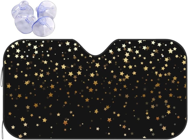 Golden Stars Black Car Windshield Sun Shade, Keeps Interior Cool, Foldable Sun Visor Protector, Fits Cars Trucks SUVs Small - Image 1