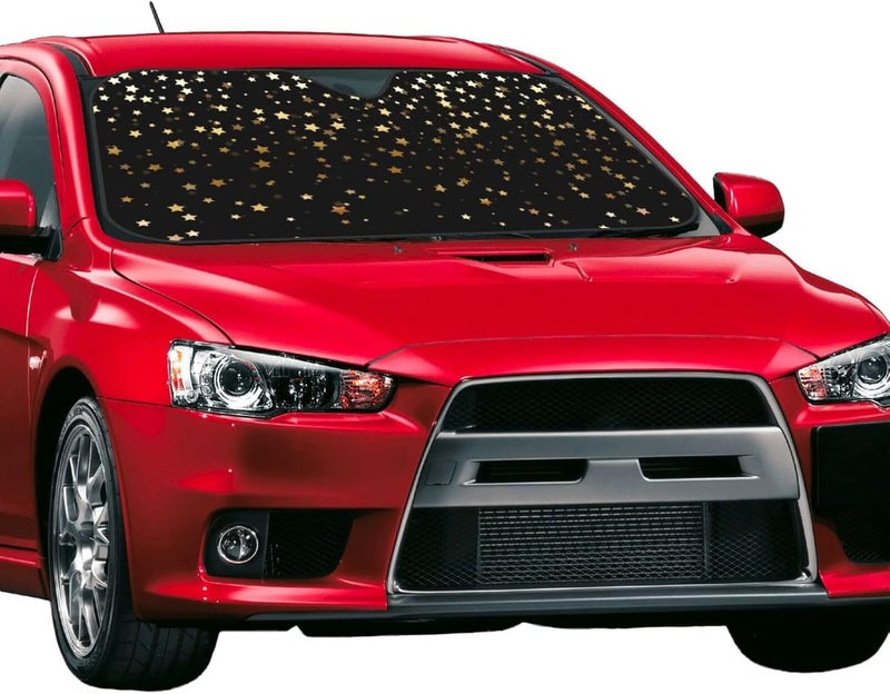 Golden Stars Black Car Windshield Sun Shade, Keeps Interior Cool, Foldable Sun Visor Protector, Fits Cars Trucks SUVs Small - Image 2
