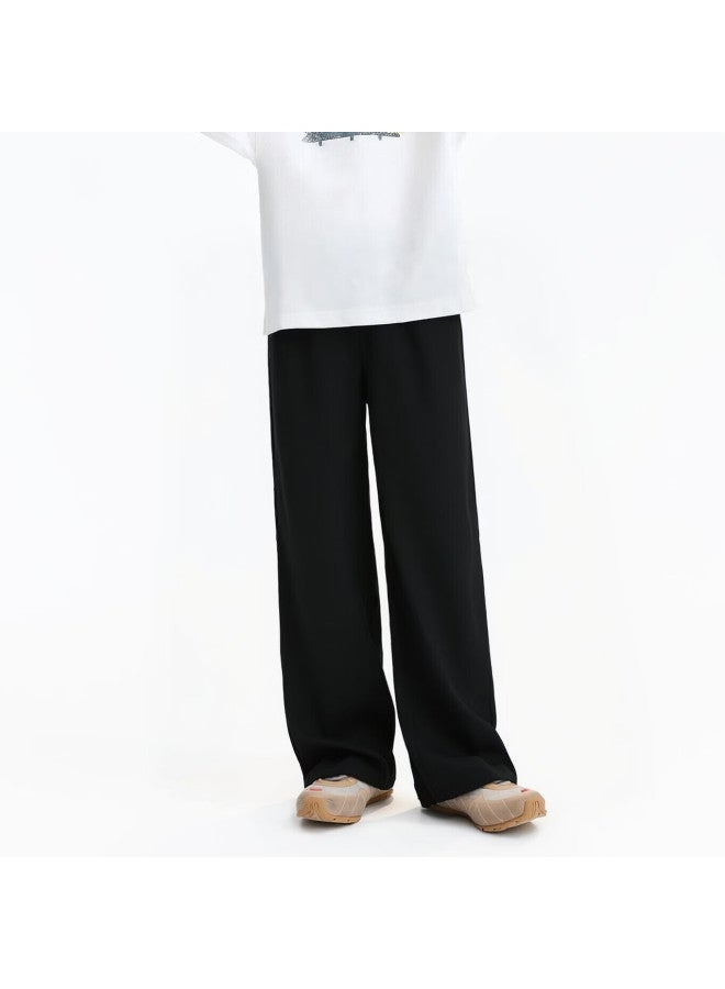 Annil Children's Black Sports Pants Loose Straight-leg Comfortable Breathable Casual Trousers For Older Kids - Image 1