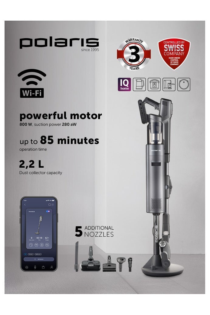 Polaris PVCSDC 3005 Cordless Vacuum – 800W Motor, 280AW Suction, Auto Dust-Collect Dock 2.2L, Wi-Fi IQ Home, 85min Runtime, Motorized Mop, Flex Motion Tube, HEPA Filtration - Image 3