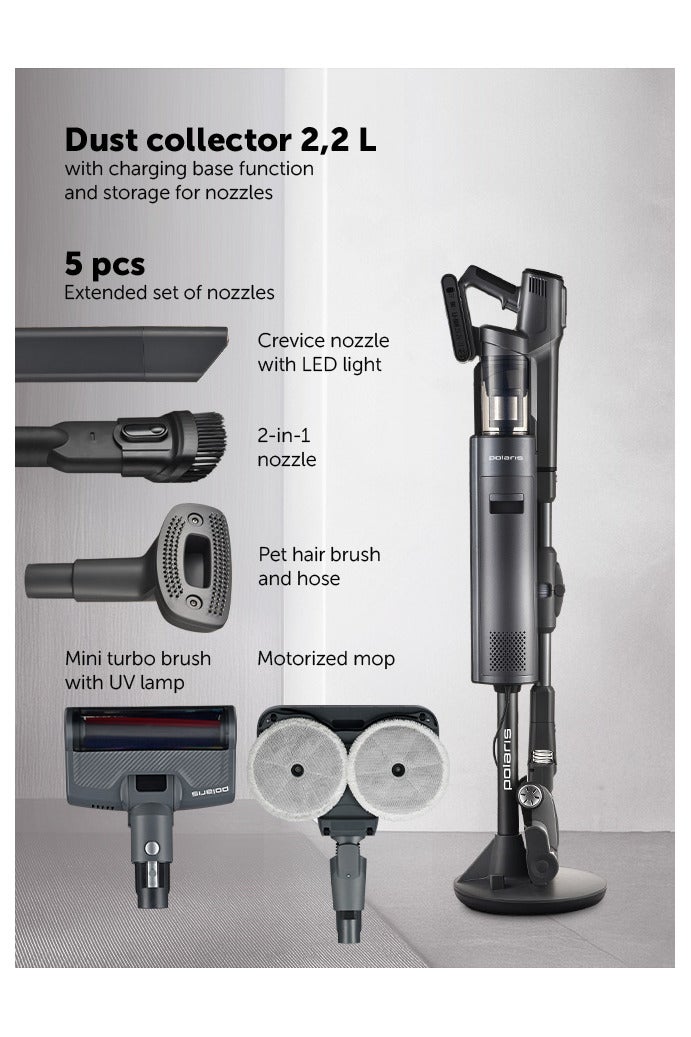 Polaris PVCSDC 3005 Cordless Vacuum – 800W Motor, 280AW Suction, Auto Dust-Collect Dock 2.2L, Wi-Fi IQ Home, 85min Runtime, Motorized Mop, Flex Motion Tube, HEPA Filtration - Image 2
