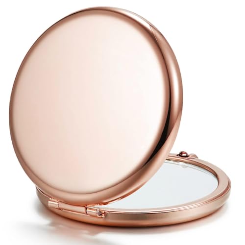 Getinbulk Compact Mirror for Purse, Double-Sided 1X/2X Magnifying Metal Pocket Makeup Mirrors(Round, Rose Gold) - Image 1