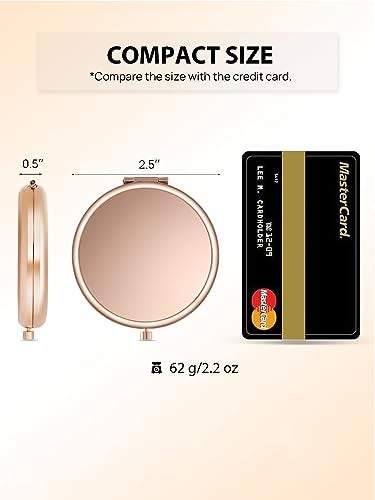 Getinbulk Compact Mirror for Purse, Double-Sided 1X/2X Magnifying Metal Pocket Makeup Mirrors(Round, Rose Gold) - Image 2