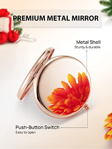 Getinbulk Compact Mirror for Purse, Double-Sided 1X/2X Magnifying Metal Pocket Makeup Mirrors(Round, Rose Gold) - Image 5