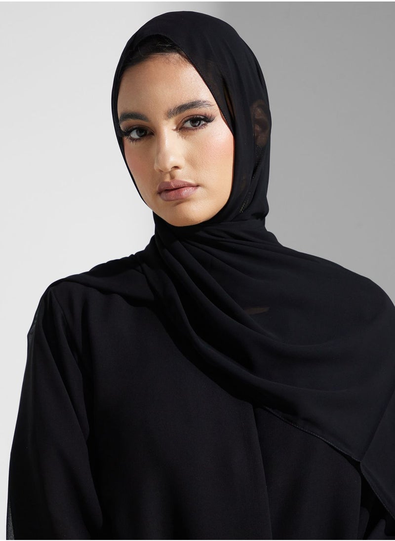 hayas closet - Embellished Black Flared Sleeve Abaya With Sheila - Image 1