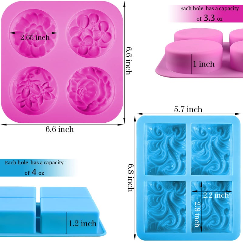 Sakolla 2 Pack Silicone Soap Molds, 4 Cavities Rectangle Wave and Round Flower Silicone Molds for Handmade Soap, Candle and Mousse Cake - Image 2