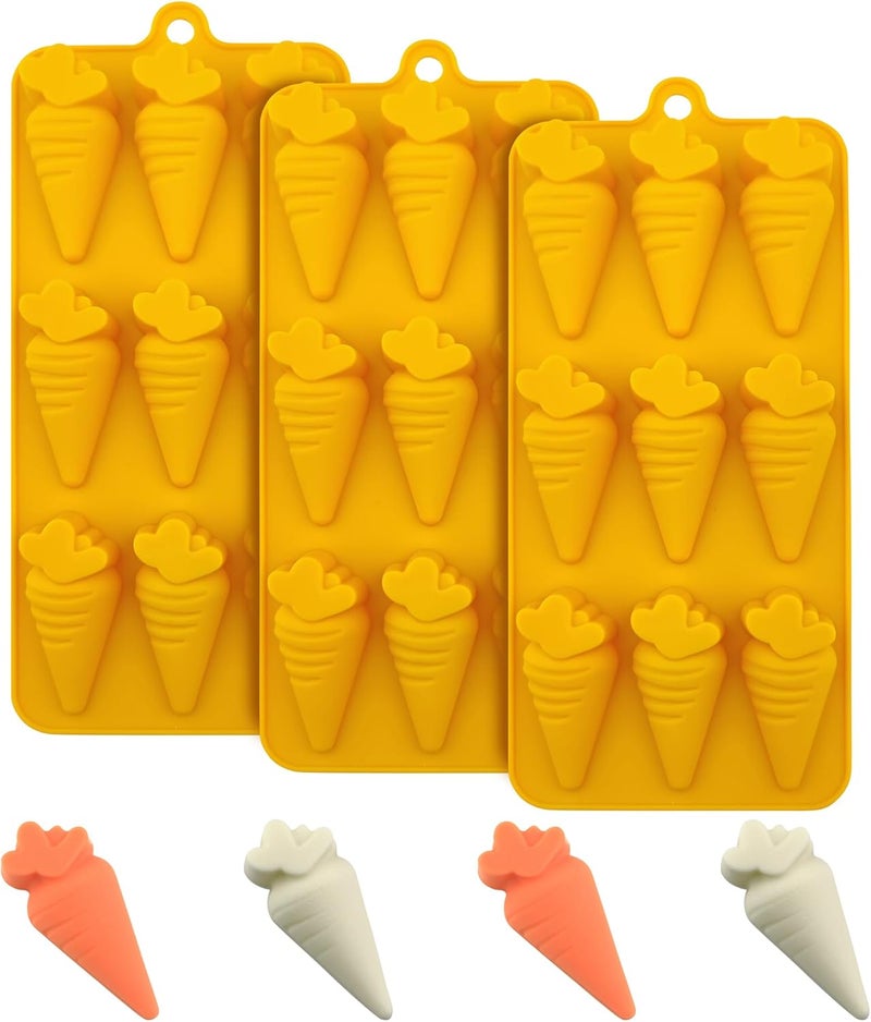 EDUEE Carrot Chocolate Molds 3pcs Easter Silicone Candy Molds Carrot Shape 2.36 inch For Ice Cube Resin Cupcake Decoration - Image 1