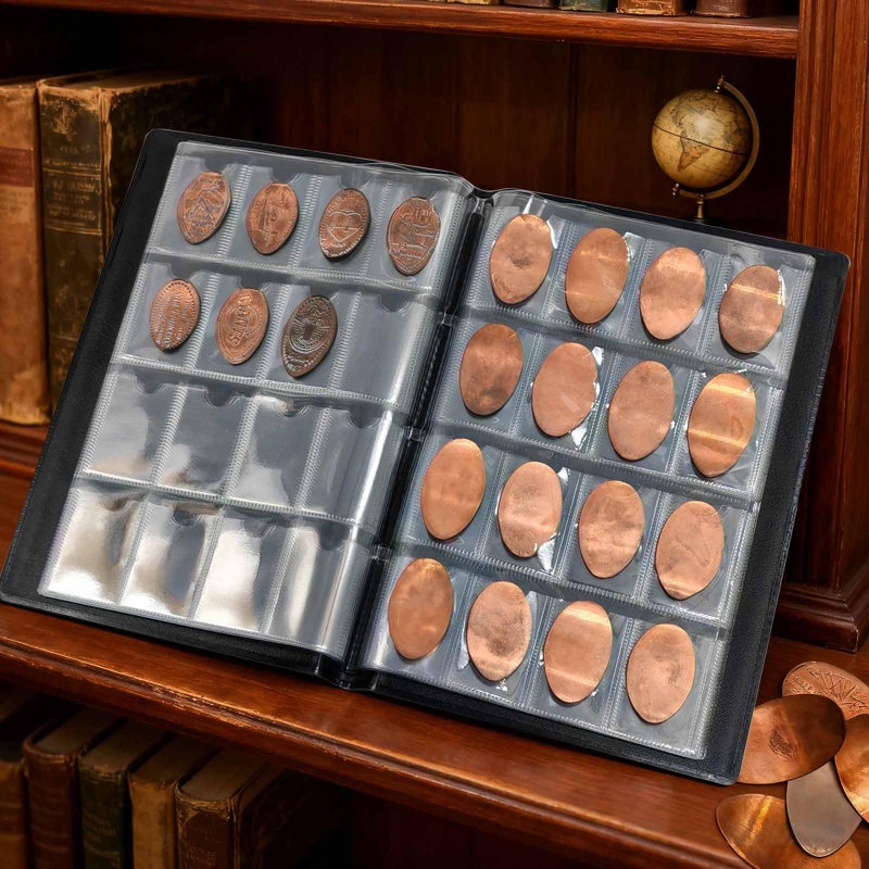 Xxmbbjy 160 Pockets Pressed Penny Collecting Album Book, 10 Sheets Pressed Penny Collection Sleeves, Portable Pressed Penny Album Book Holder for Collectors, Suitable for Travel or Work, Black - Image 2